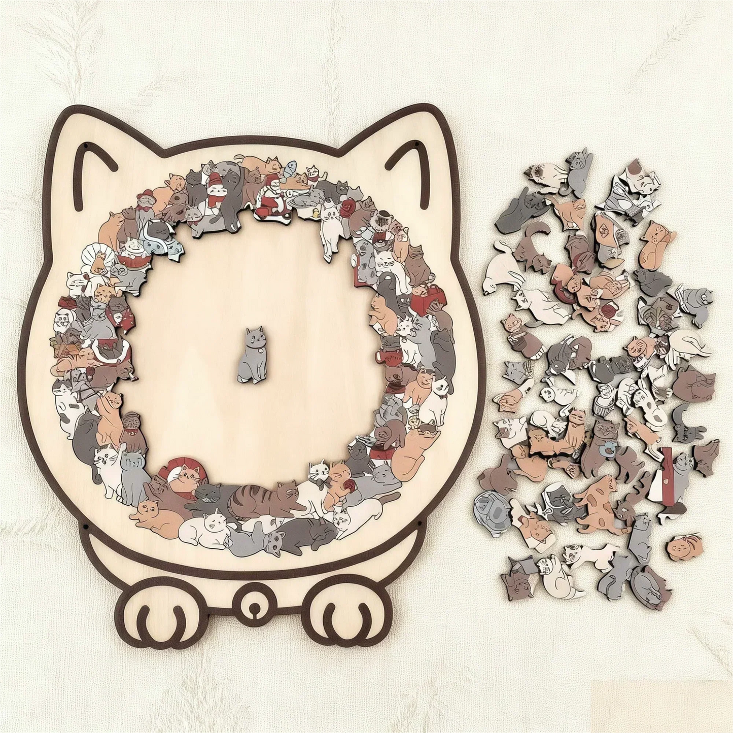 🎁Christmas Sale 50% OFF🎅135-Piece Morandi-Colored Cat Shaped Wooden Jigsaw Puzzle